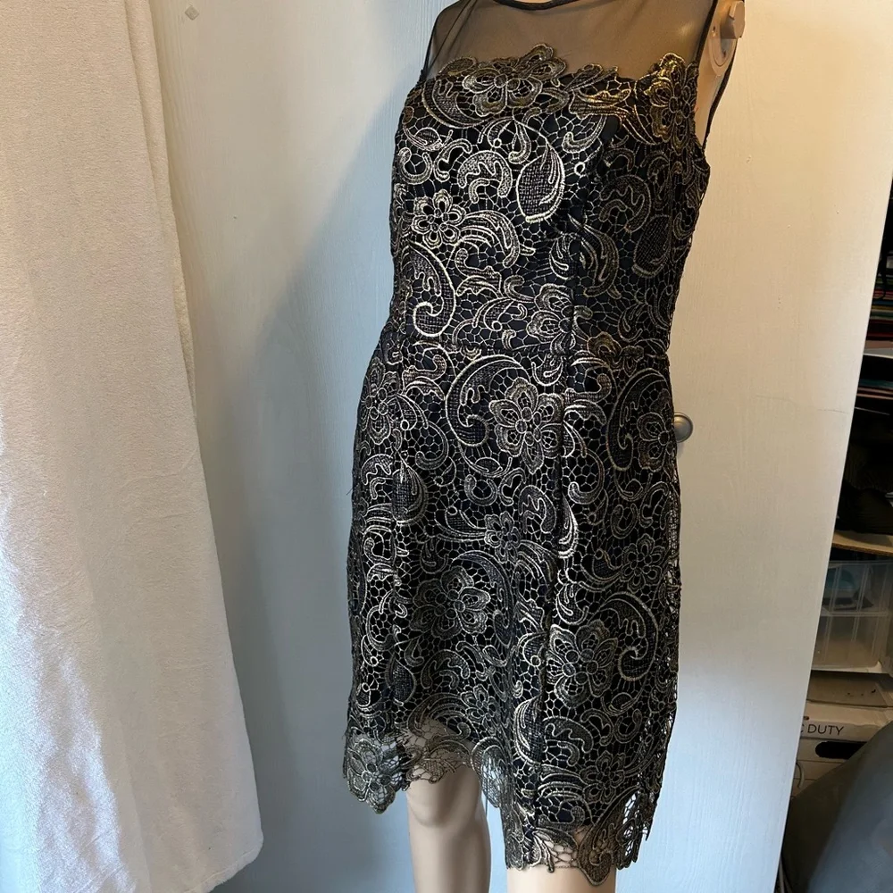 Black with gold lace formal dress. Prom homecoming party wedding elegant dress - Picture 3 of 9